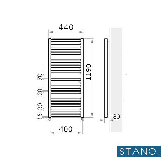 Radiateur sèche-serviettes eau chaude design BERYL 115 x 44 cm noir mat