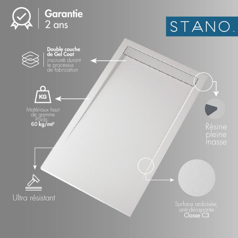 Receveur de douche extra plat SMART en résine surface ardoisée beige