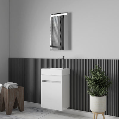Vue de profil meuble lave-main salle de bain design MESSINA largeur 45 cm blanc laqué