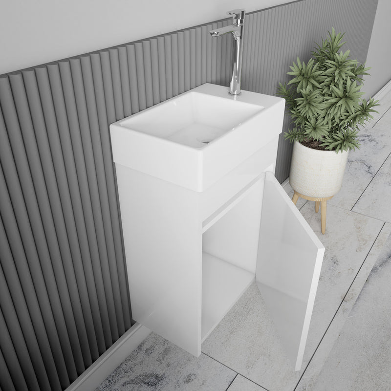 Vue de côté Meuble lave-main salle de bain design MESSINA largeur 45 cm blanc laqué