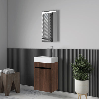 Vue de profil meuble lave-main salle de bain design simple vasque MESSINA largeur 45 cm noyer