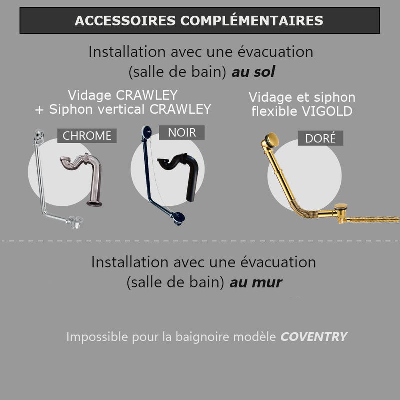 Accessoires complémentaires - Baignoire sur socle en fonte émaillée COVENTRY Blanche - Le Monde du Bain