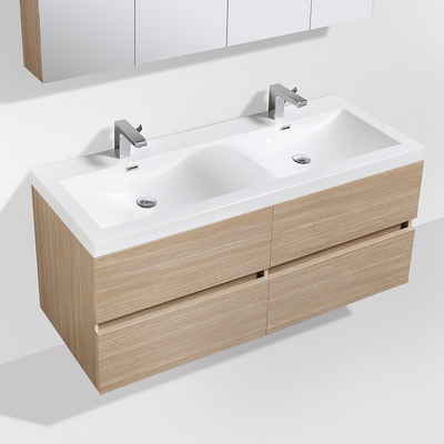 Meuble salle de bain design double vasque SIENA largeur 144 cm, chêne clair - Le Monde du Bain