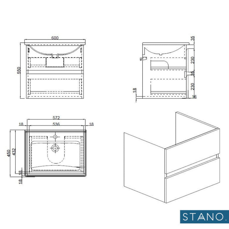 Dimensions Meuble salle de bain design simple vasque MESSINA largeur 60 cm chêne clair