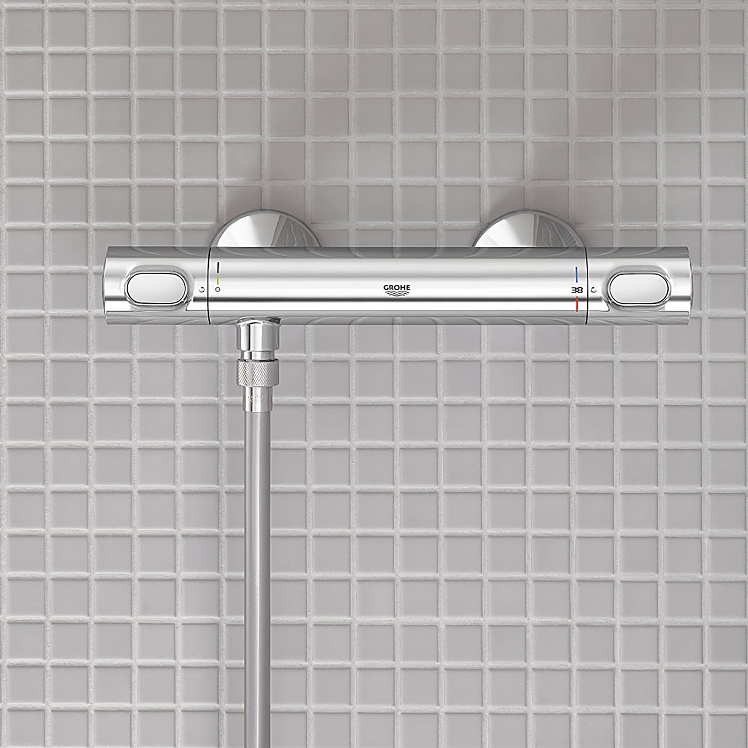 Grohe Precision Flow - Set de douche avec thermostat mural, avec barre 620  mm, chrome 34841000