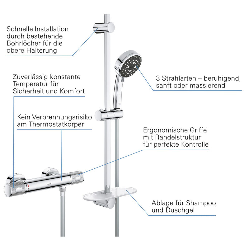 GROHE Precision Feel Système de douche, set de douche incl. robinetterie de douche thermostatique