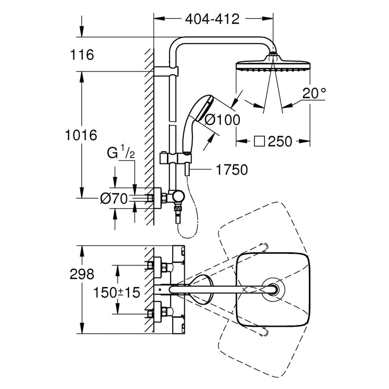 GROHE Vitalio Start 250 Cube Système de douche - thermostat inclus
