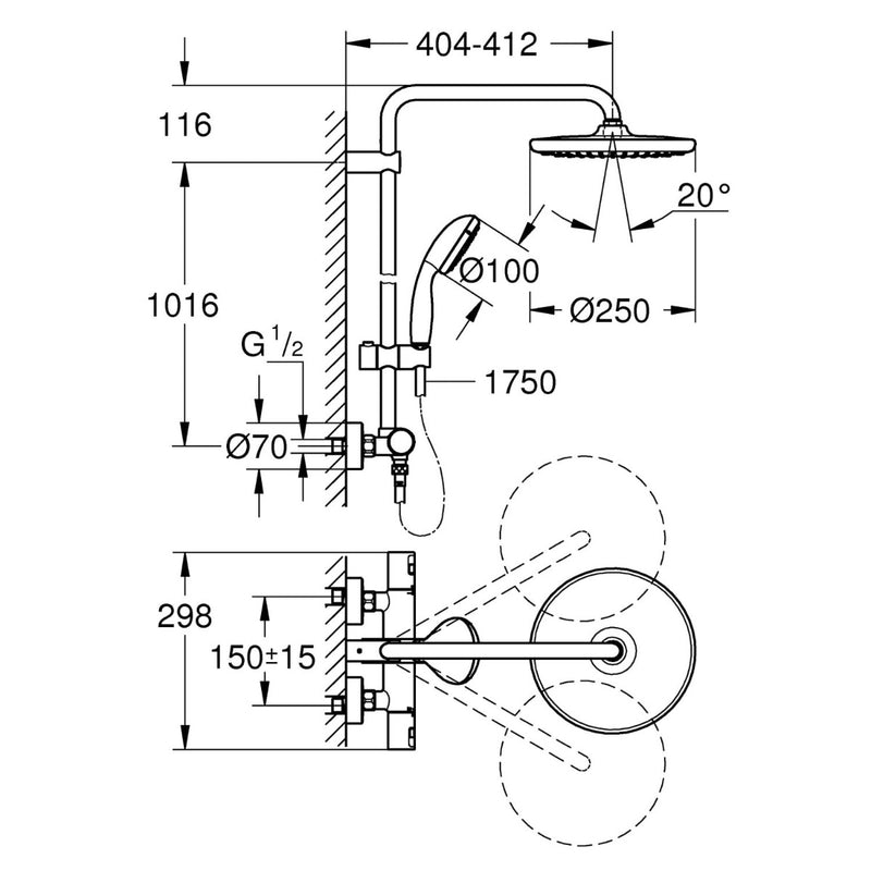 GROHE Vitalio Start System 250, Système de douche avec robinetterie thermostatique