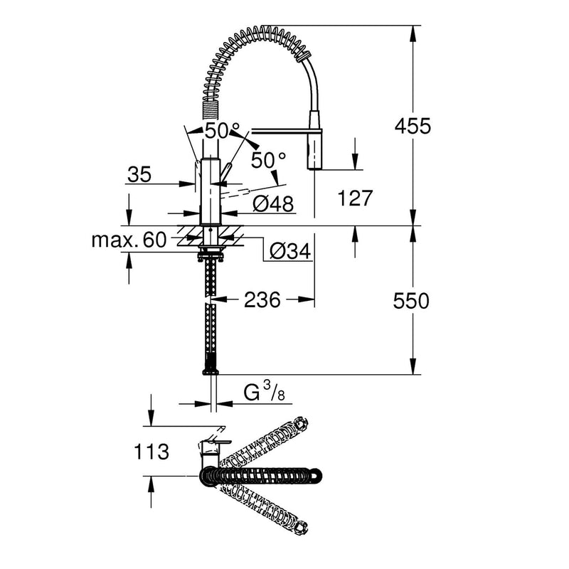 GROHE Get Mitigeur monocommande pour évier avec douchette professionnelle