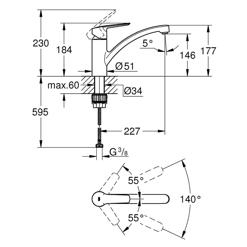 GROHE Start Mitigeur monocommande pour évier 1/2" bec plat
