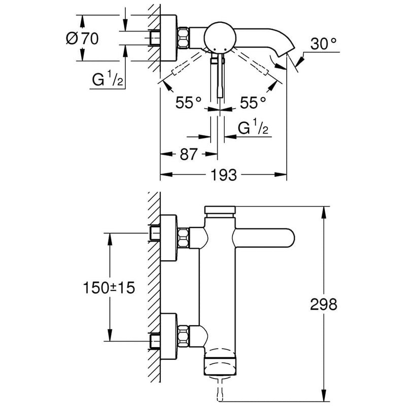 GROHE Essence Nouveau Mitigeur monocommande pour baignoire apparente
