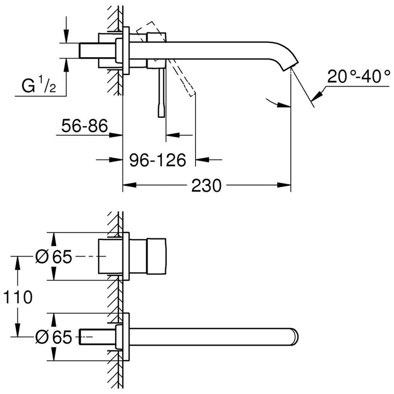 GROHE Essence Nouveau Mitigeur lavabo 2 trous avec bec long