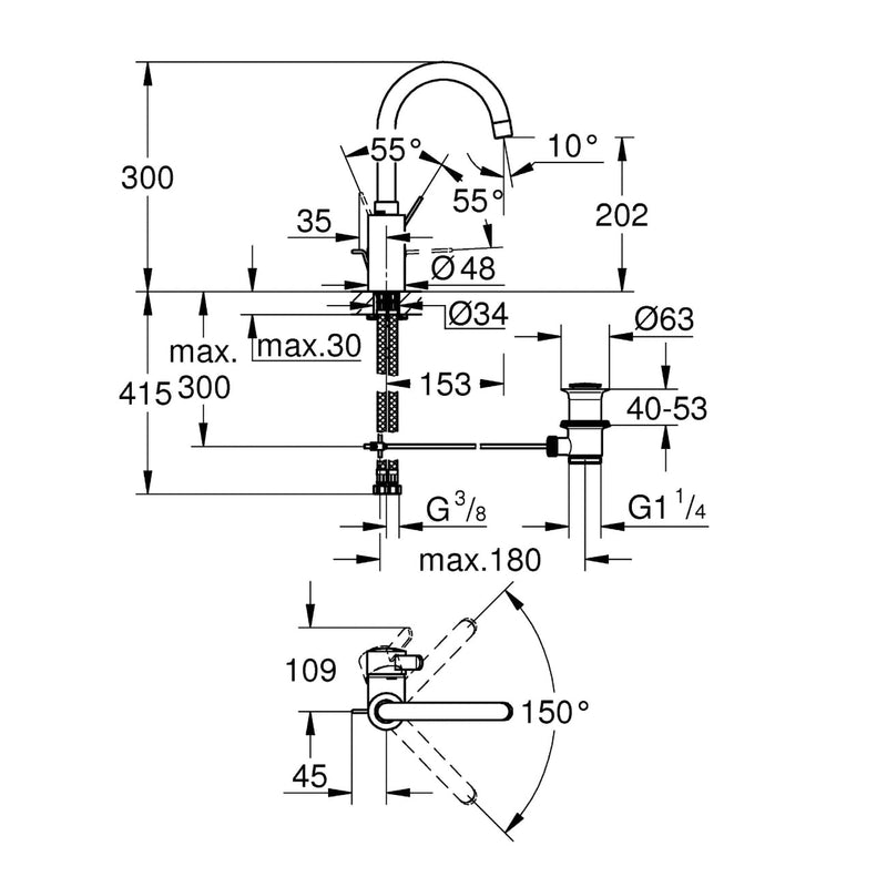 GROHE Eurosmart Cosmopolitan Mitigeur monocommande pour lavabo Taille L