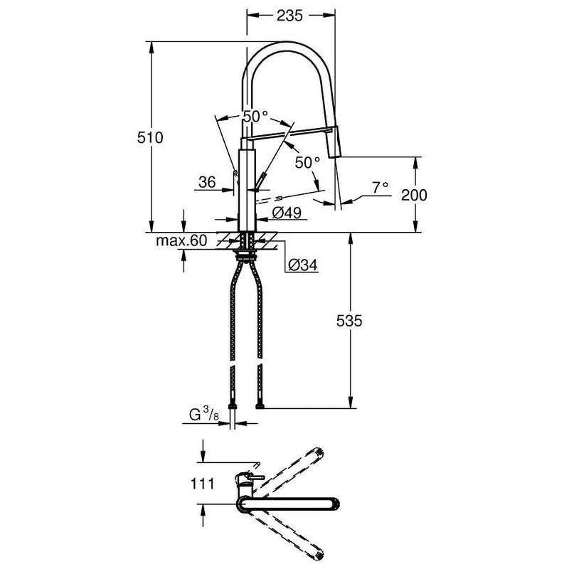 GROHE Concetto Mitigeur monocommande pour évier avec douchette professionnelle extractible