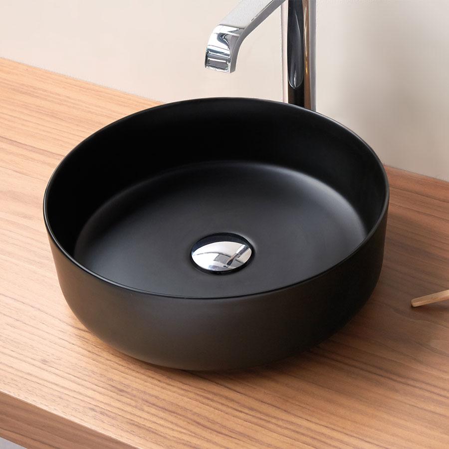 Exemple de vasque à poser ronde en céramique noir mat
