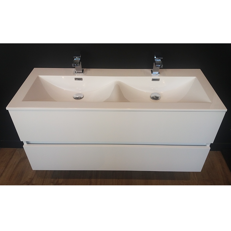 Meuble salle de bain design double vasque SIENA largeur 120 cm, blanc laqué - Le Monde du Bain