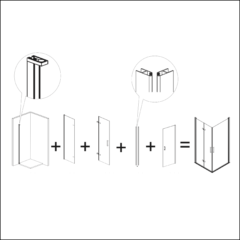 Paroi de douche accès en angle NARDI 1 porte pivotante + 1 porte pliante à gauche