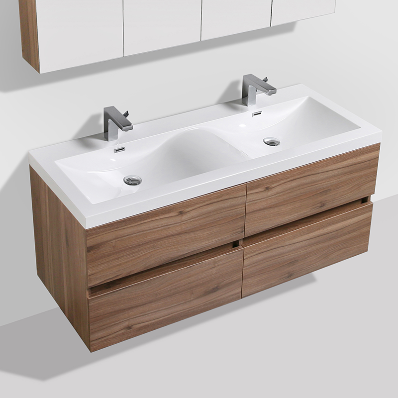 Meuble salle de bain design double vasque SIENA largeur 144 cm, noyer - Le Monde du Bain