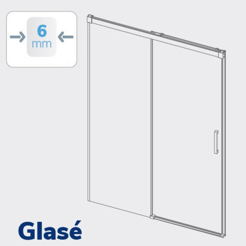 Paroi de douche fixe + Porte coulissante GLASÉ profil blanc
