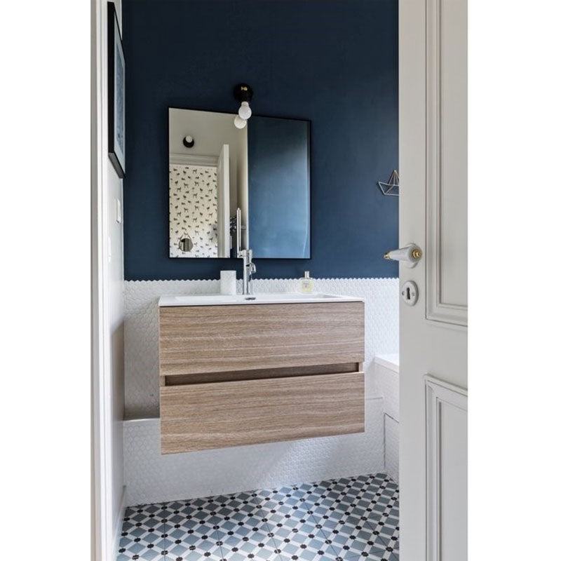 Meuble salle de bain design simple vasque SIENA largeur 60 cm, chêne clair texturé