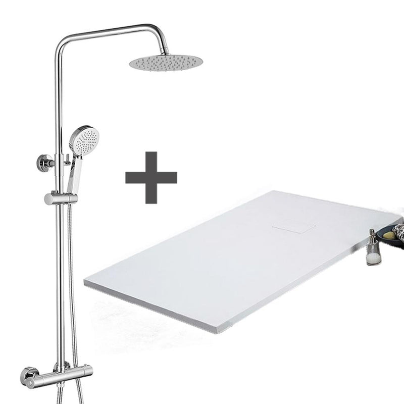 Pack Receveur de douche extra plat blanc + Colonne de douche thermostatique - Le Monde du Bain